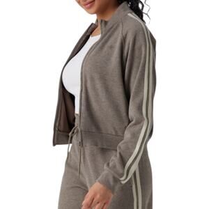 NWOT Halara Ribbed Stand Collar Long Sleeve Zipper Jacket Taupe Stripe Medium